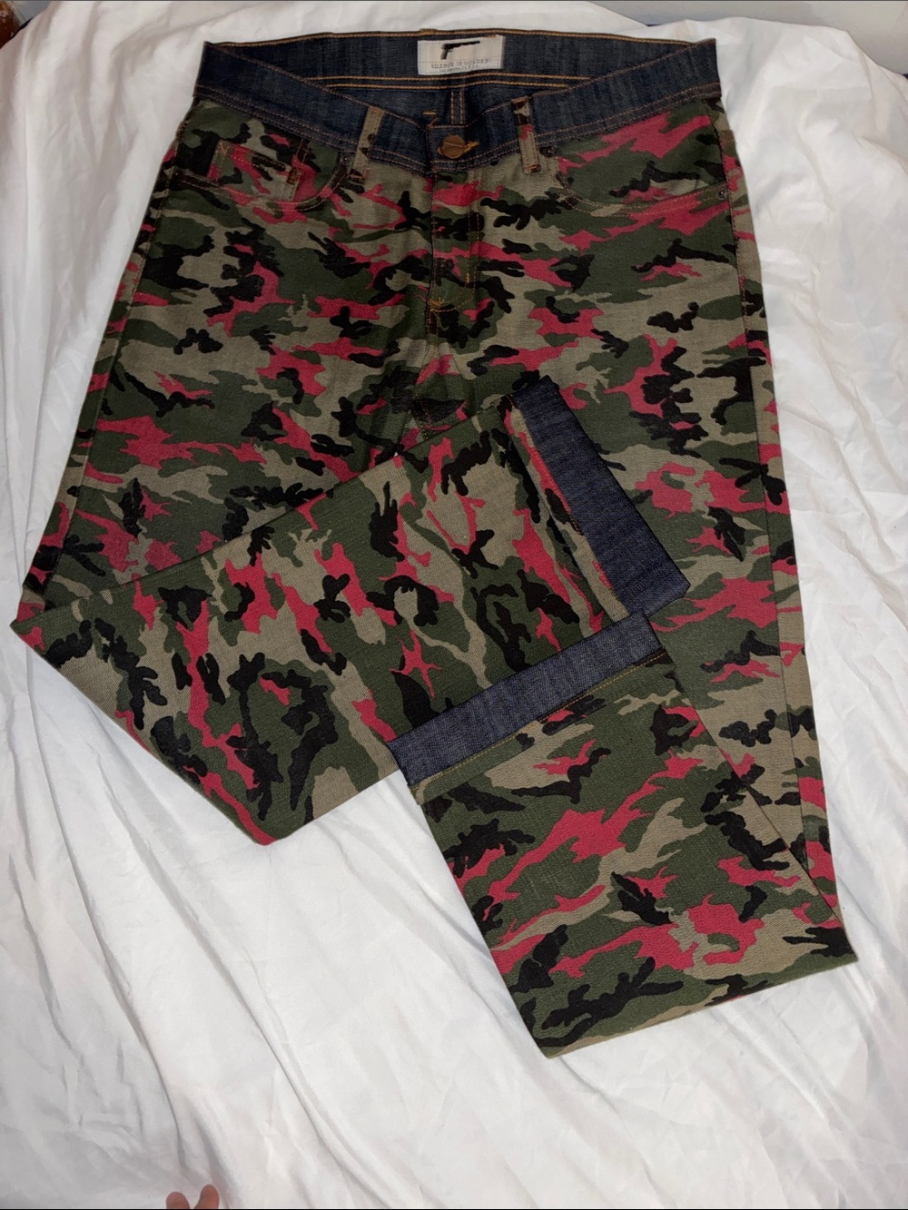 Men's Straight Camo Jeans in Green & Pink - Classic Five-Pocket Style - Picture 2 of 3